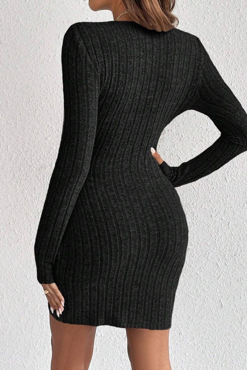 CWDSD6471_SOLID COLOR ROUND NECK LONGSLEEVE IRREGULAR DRESS