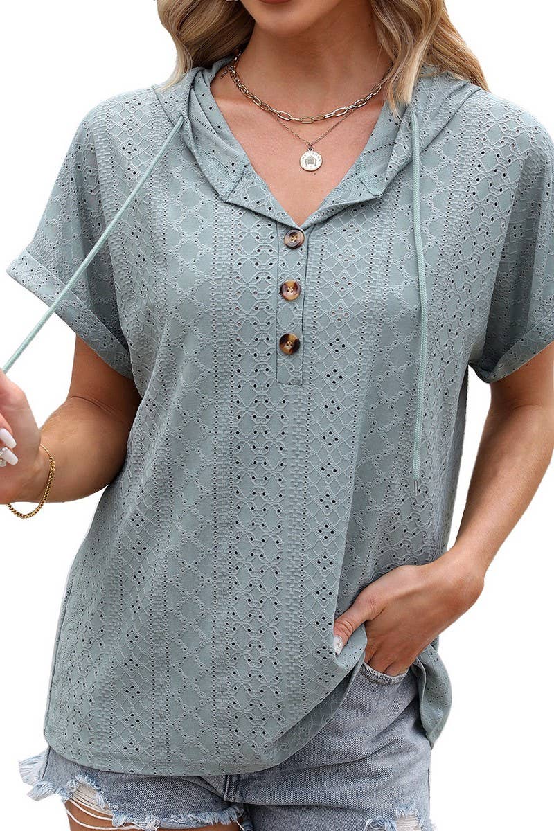 SOLID COLOR BUTTON DOWN SHORT SLEEVE HOODIE_CWOHOS0013