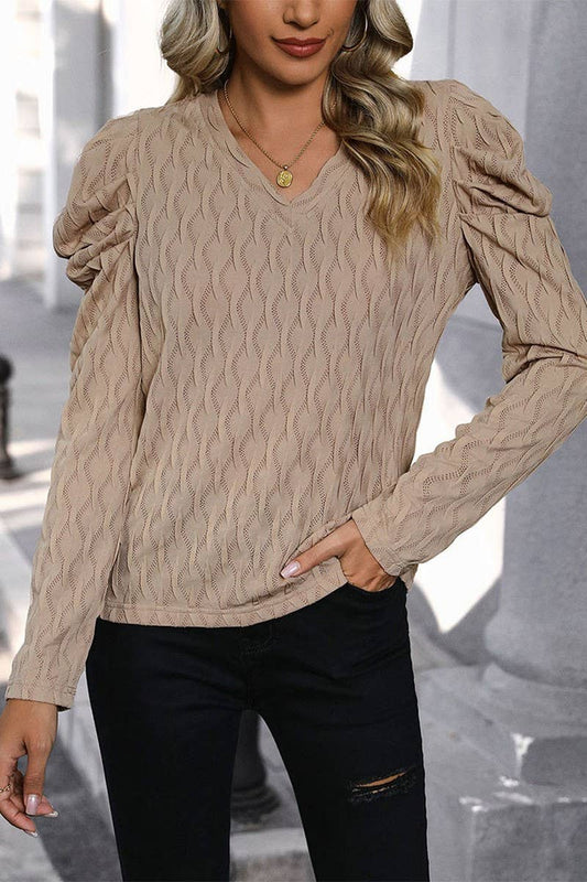 Cwttl1971_V-Neck Textured Casual Temperament T-Shirt