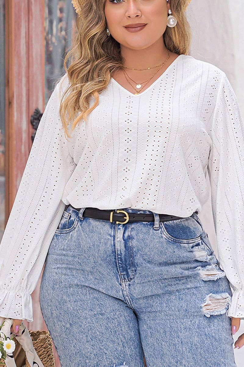 WOMEN'S V NECK CASUAL LANTERN SLEEVE TOP_CWTBLL0724