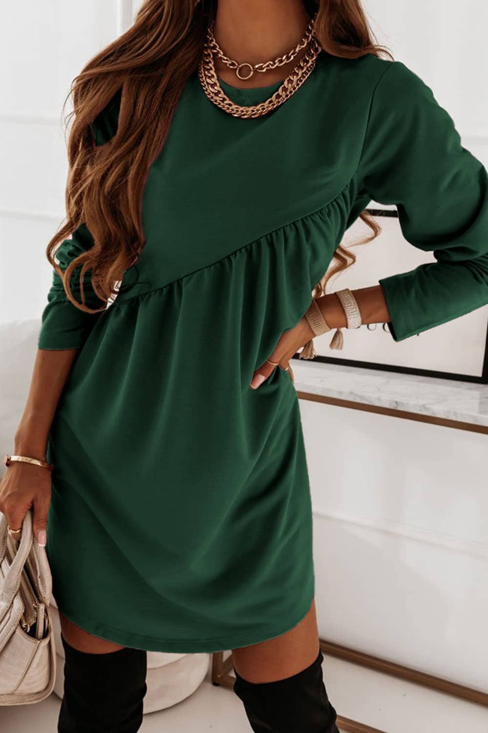 LONG DRESS WITH LONG SLEEVES AND CREW NECK