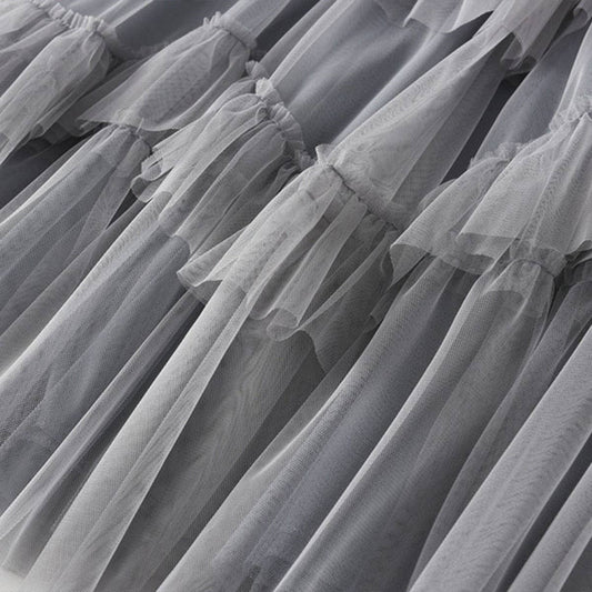Tiered Tulle Patchwork Flared Maxi Skirt