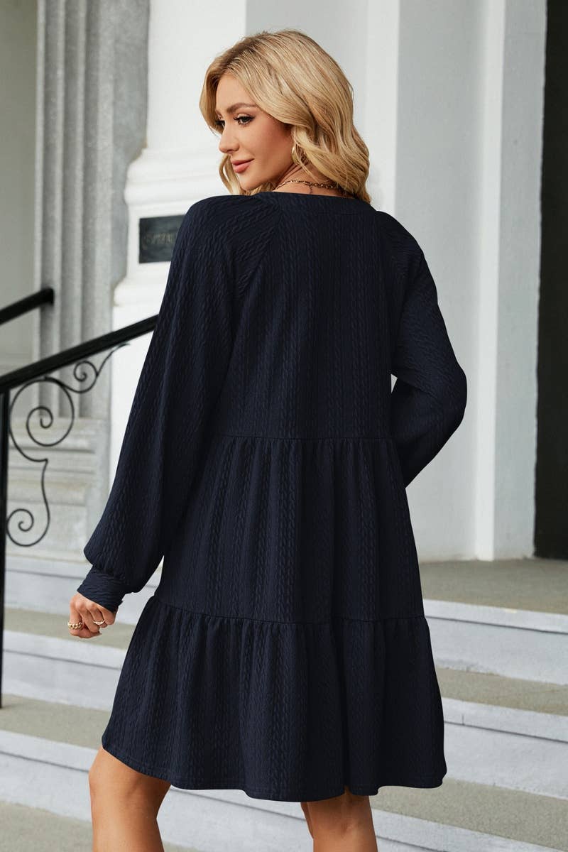 CWDSD6464_AUTUMN WINTER V-NECK LONG-SLEEVED DRESS SHORT