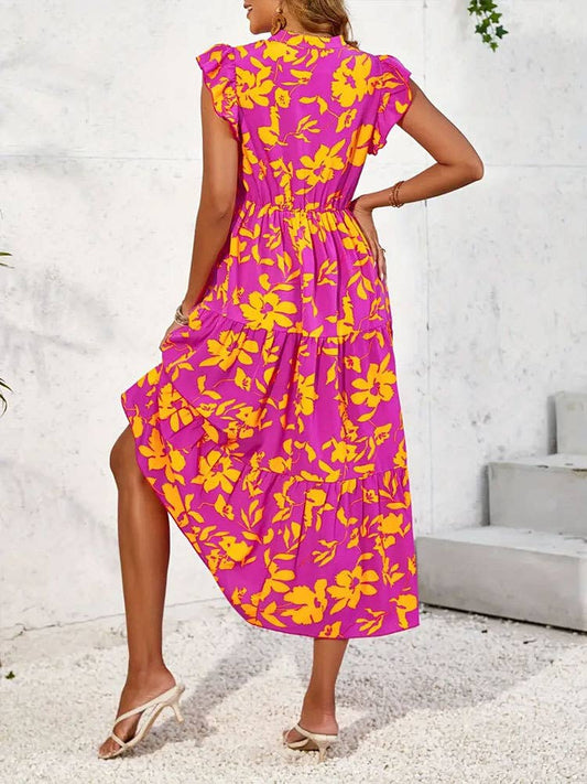 Ruffled printed sleeveless dress_CWDMD1531