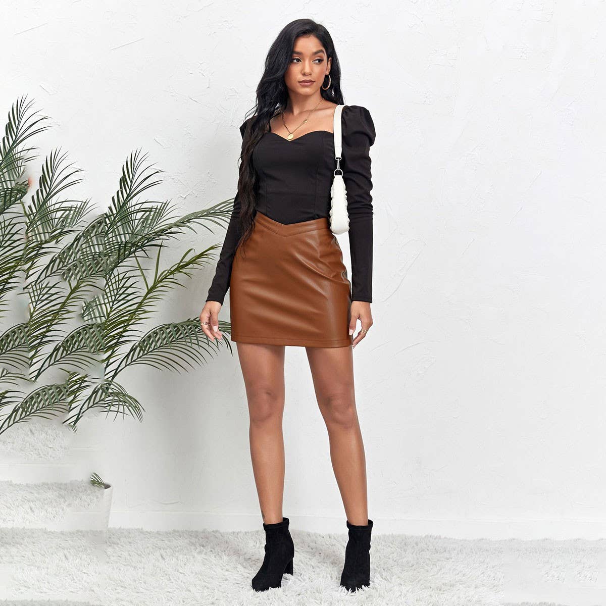 PU LEATHER SHORT SKIRT FASHION ZIPPER LEATHERSKIRT_CWBSS0390