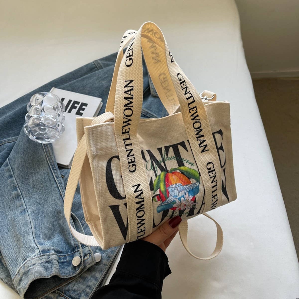 CASUAL PRINTED LETTER CANVAS BAG_CWAB2674