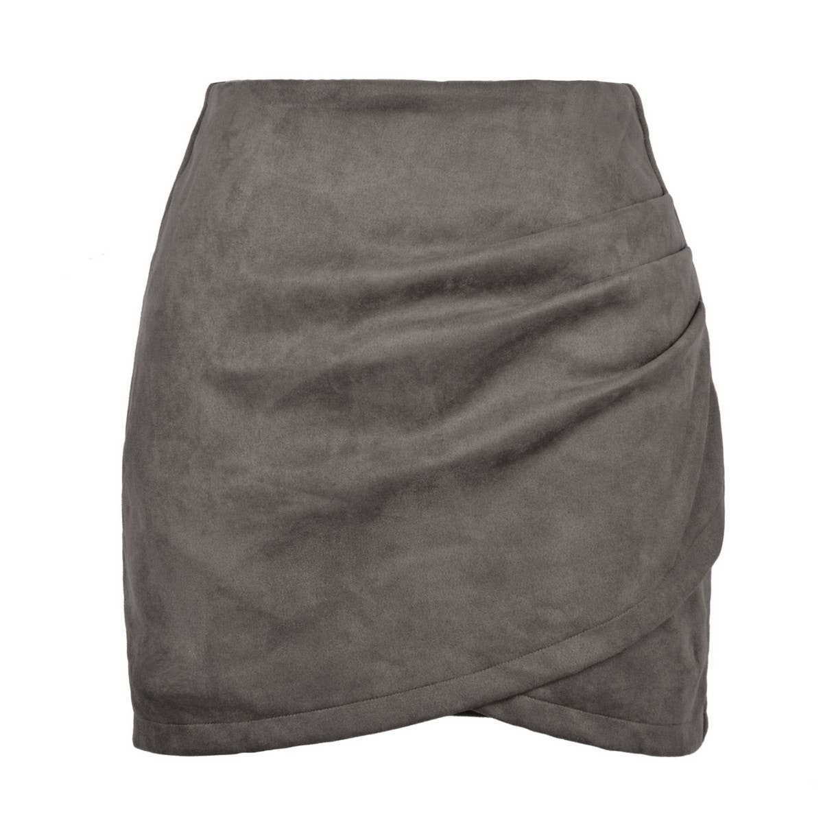 SUEDE SOLID COLOR HIP SKIRT ZIPPER SKIRT_CWAB4799