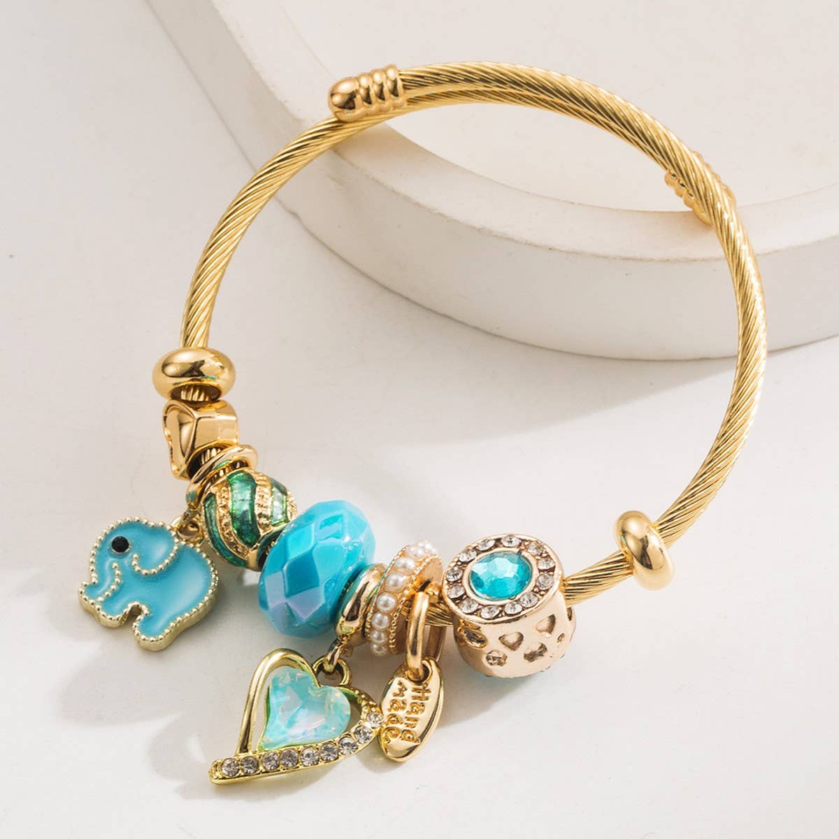 Trendy Elephant Charm Steel Couple Bracelet