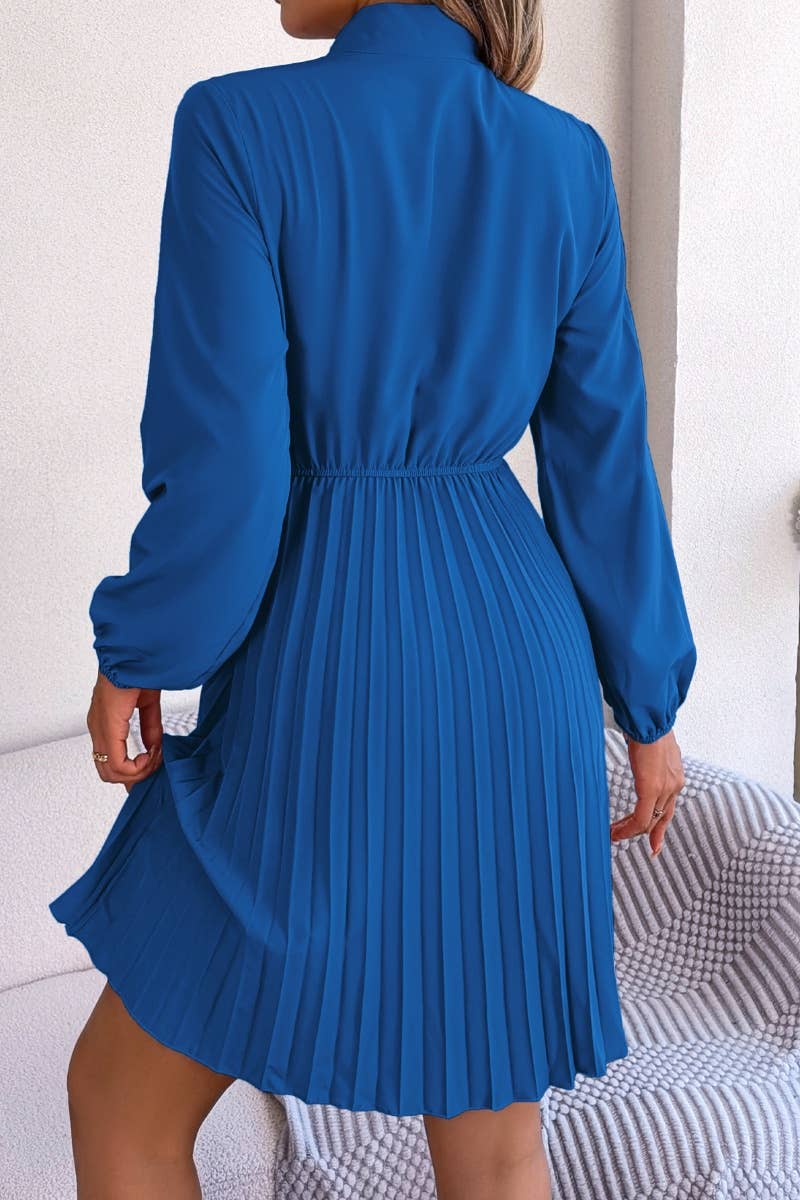 CWDSD4660_SUMMER WAIST LONG SLEEVE PLEATED DRESS SHORT