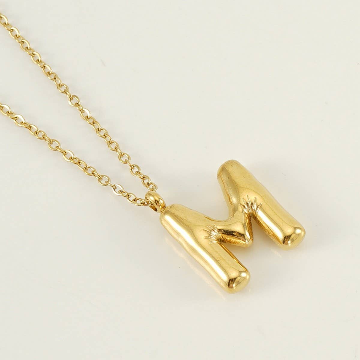 CWAJE1933_Stainless Steel Glossy Bubble Letter Necklace Gold