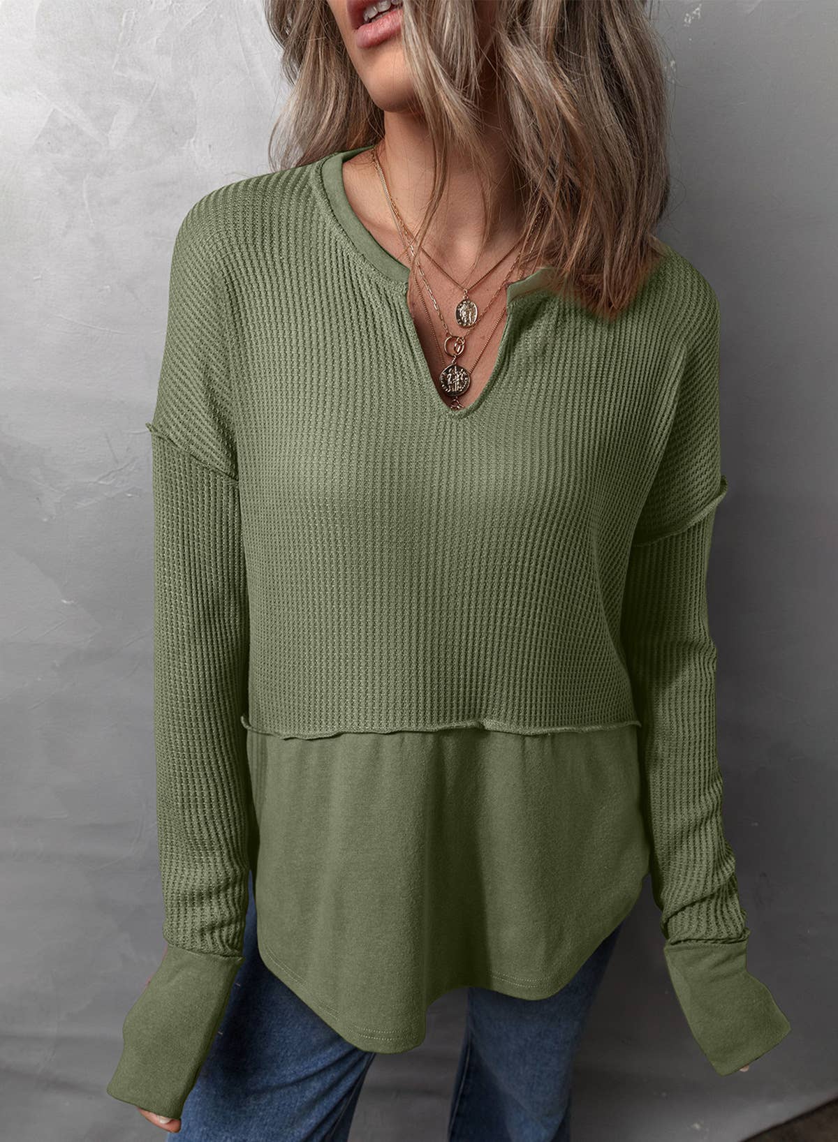 SOLID COLOR LONG SLEEVE PATCHWORK LOOSE HOODIE