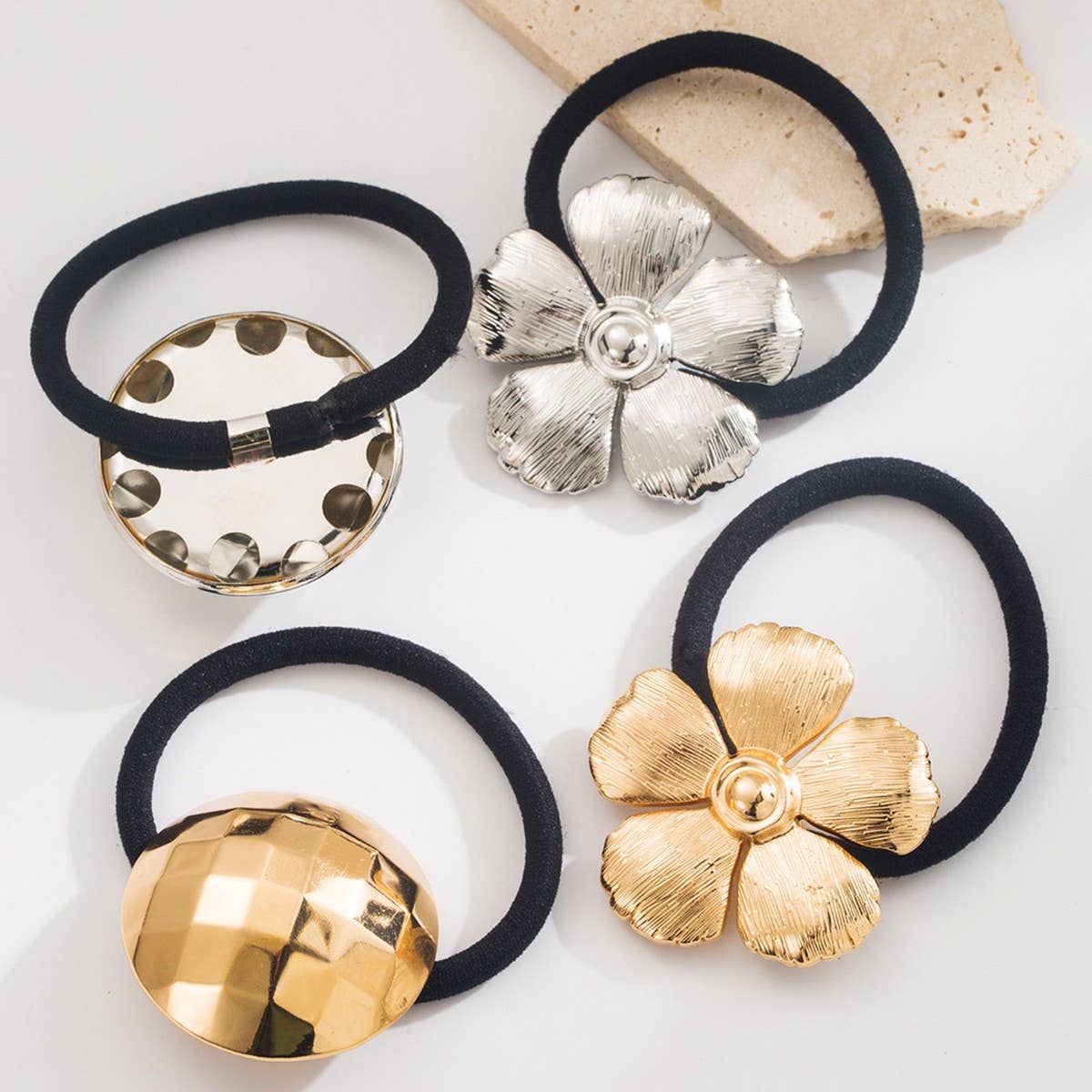 Minimalist Geometric Metal Flower Hair Tie