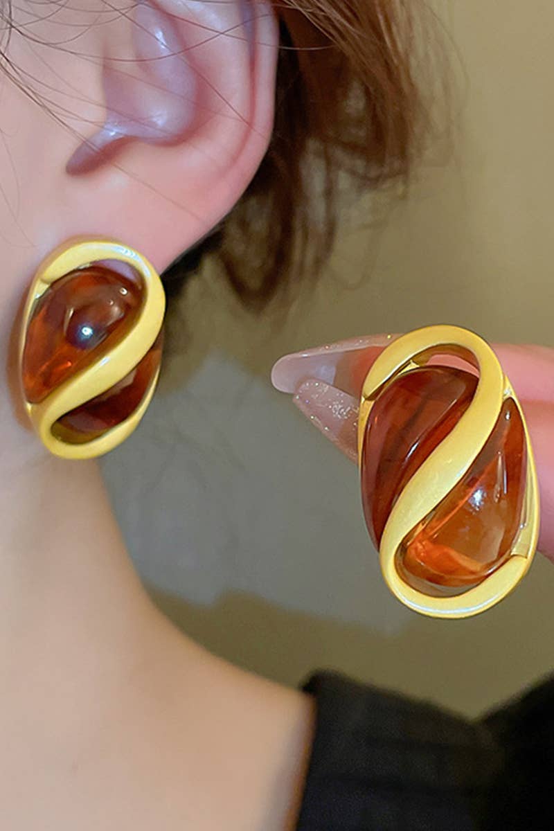 FASHION RESIN OVAL GEOMETRY SILVER NEEDLE EARRINGS_CWAJE0427