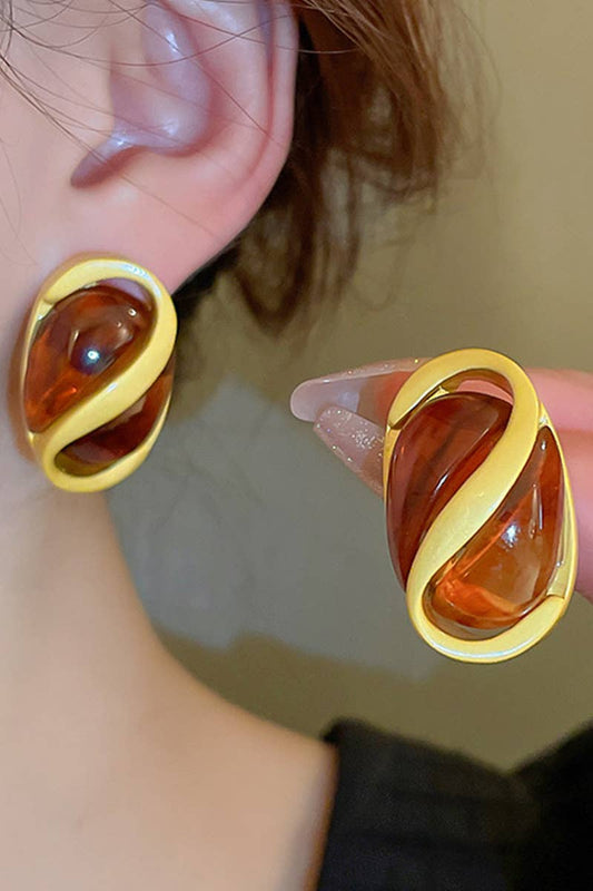 FASHION RESIN OVAL GEOMETRY SILVER NEEDLE EARRINGS_CWAJE0427