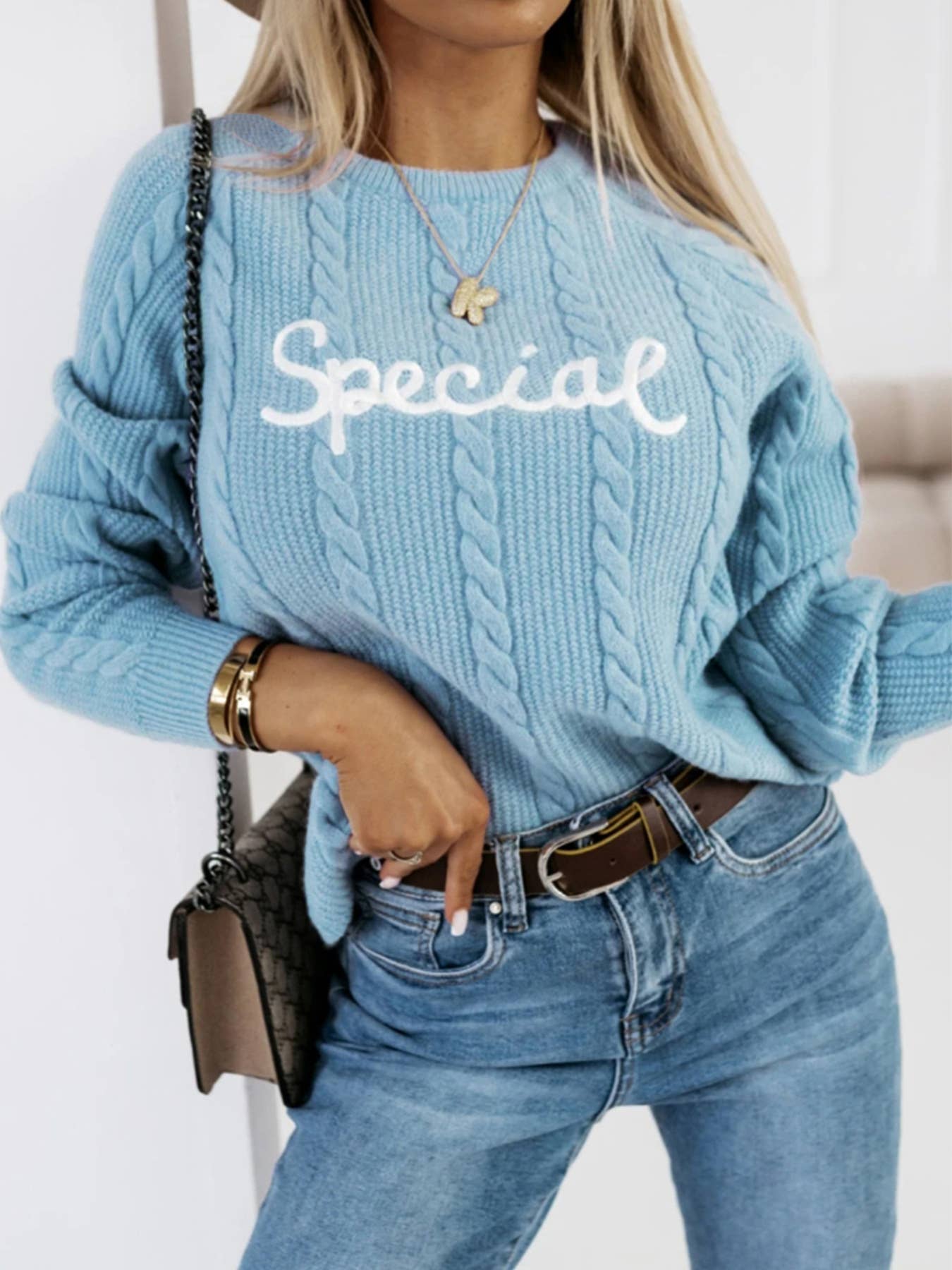 Letter-embroidered knitted sweater
