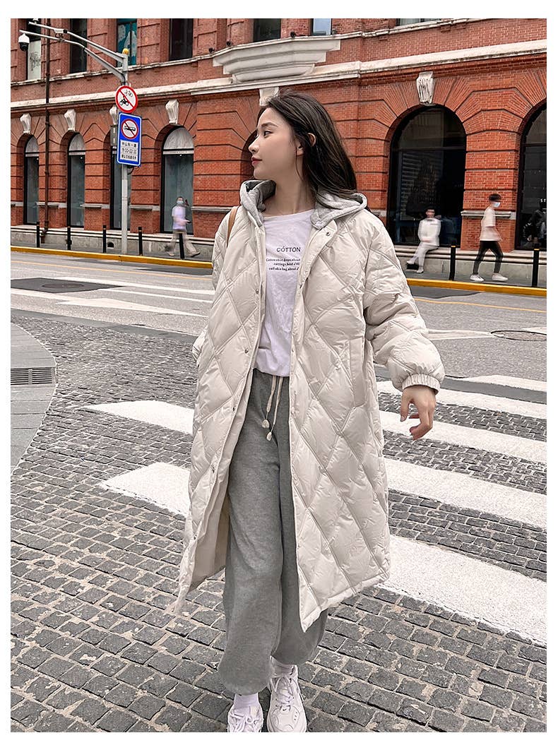 Long diamond lattice over the knee cotton jacket