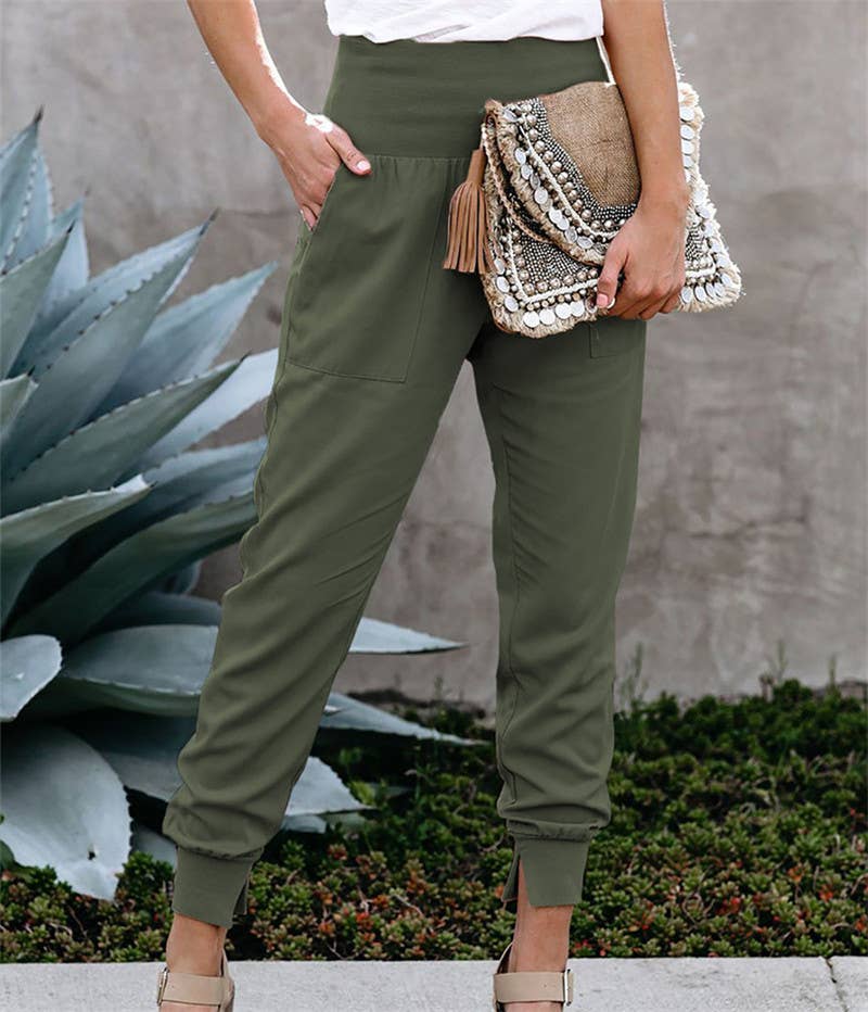 SOLID COLOR HIGH-WAISTED NINERS SPLIT SLACKS
