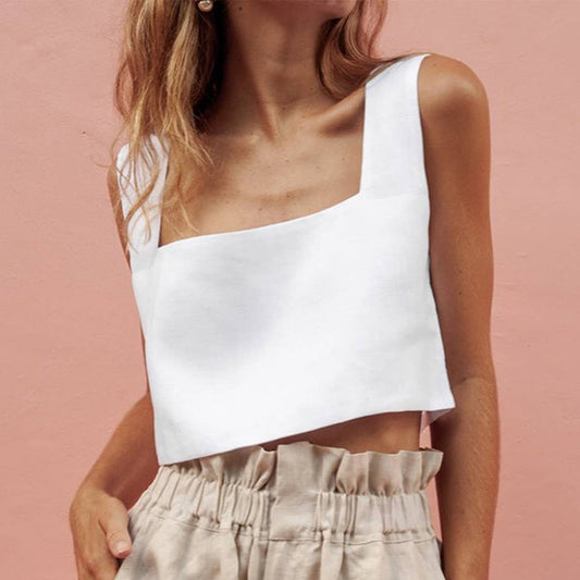 Short square neck sleeveless tank top