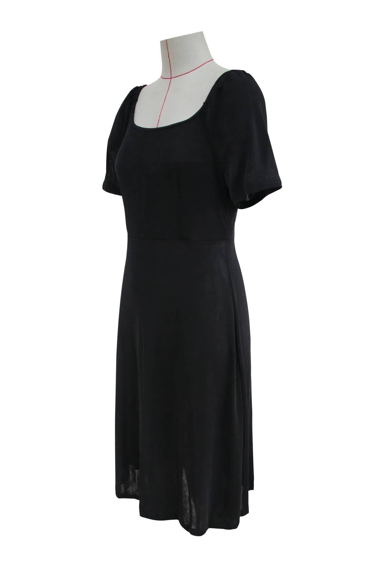 SQUARE NECK PLEATED SHORT SLEEVE MIDSIZE DRESS