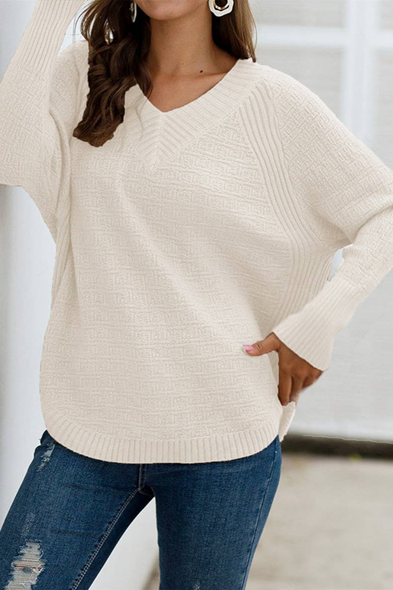 Irregular loose V-neck pullover sweater