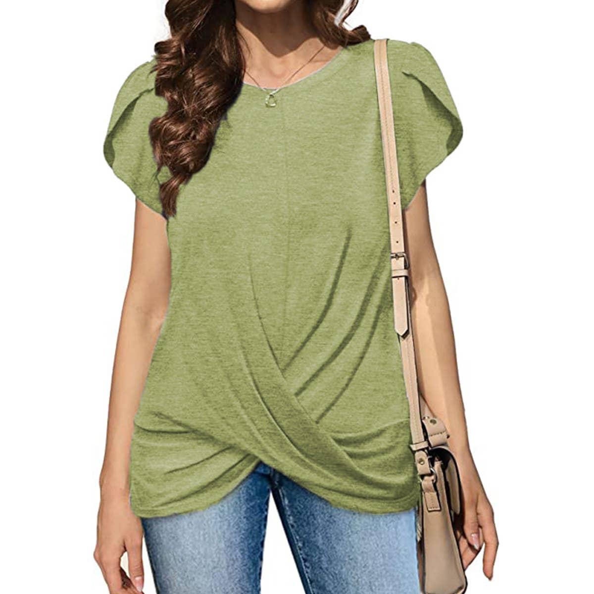 Solid color knotted short-sleeved blouse
