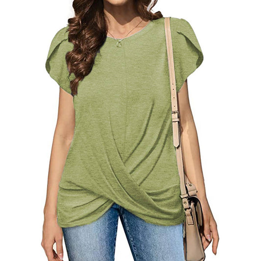 Solid color knotted short-sleeved blouse