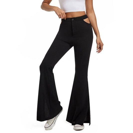 Casual solid color bell bottoms with hollow micro slit