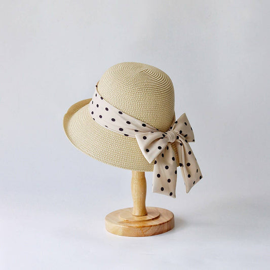 Summer women's polka dot bow straw hat_CWAH3507
