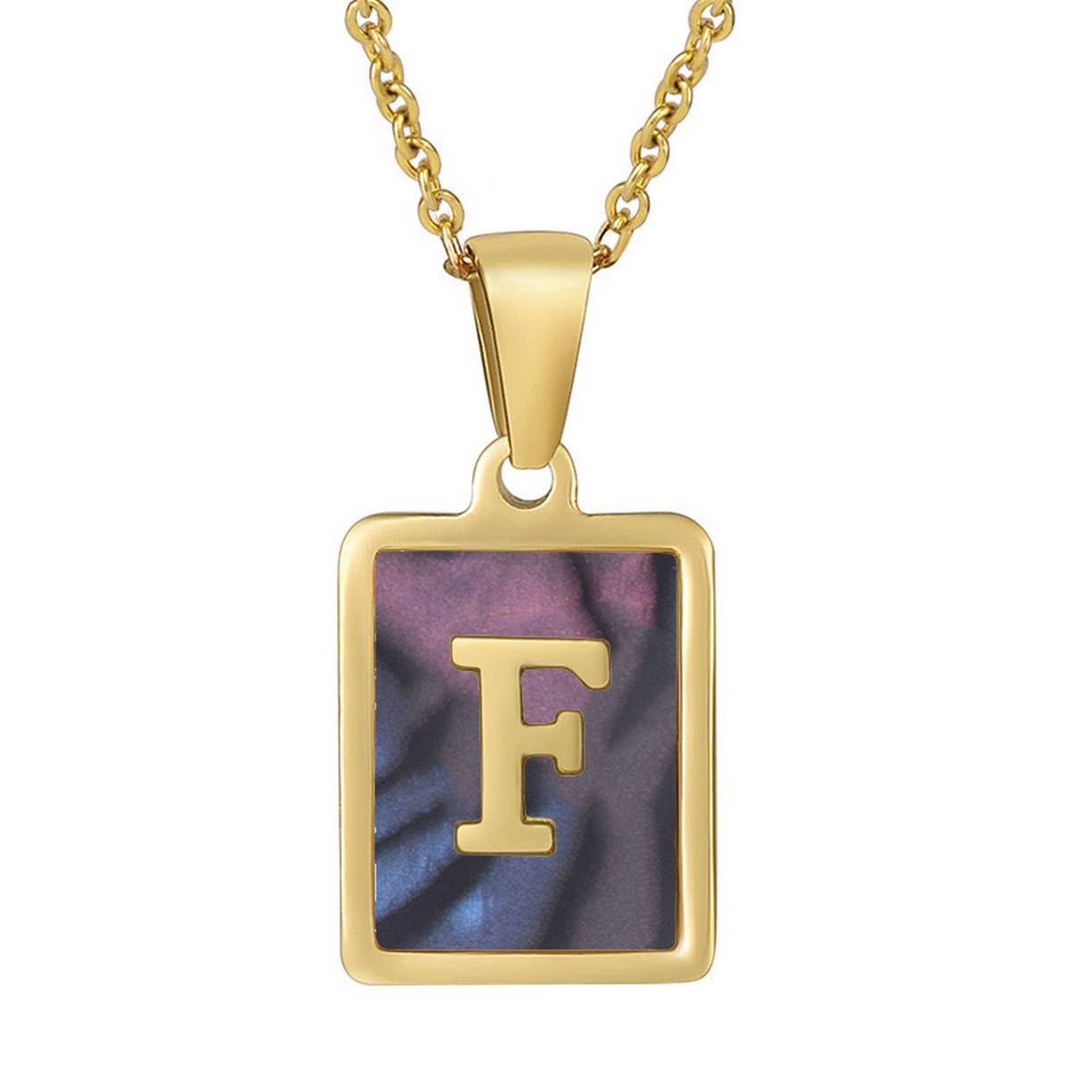 SQUARE SHELL 26 LETTER PENDANT NECKLACE_CWAJE0674