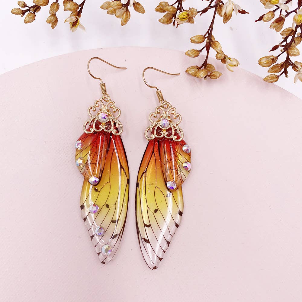 Elegant long earrings with cicada wing wings