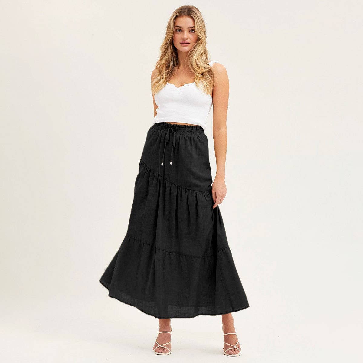 COTTON AND LINEN MAXI SKIRT WITH PLEATED HEM