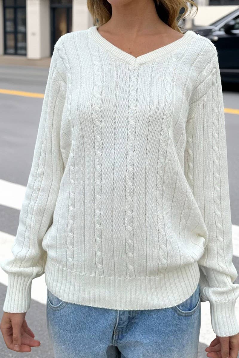 CWOSWL07522_V-NECK CASUAL LONG SLEEVE KNIT SWEATER