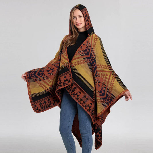 VINTAGE JACQUARD WARM SCARF SLIT HOODED CAPE