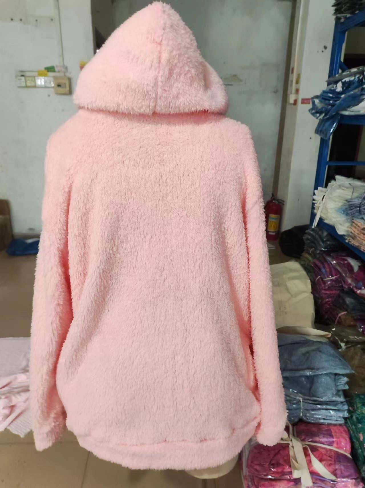 SOLID COLOR CASUAL PLUSH ZIPPER HOODED COAT