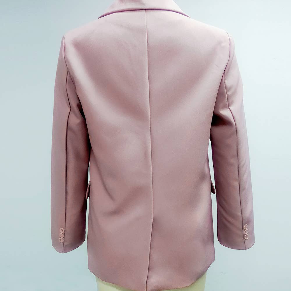 Solid Color Pocket OL Style Long Sleeve Blazer