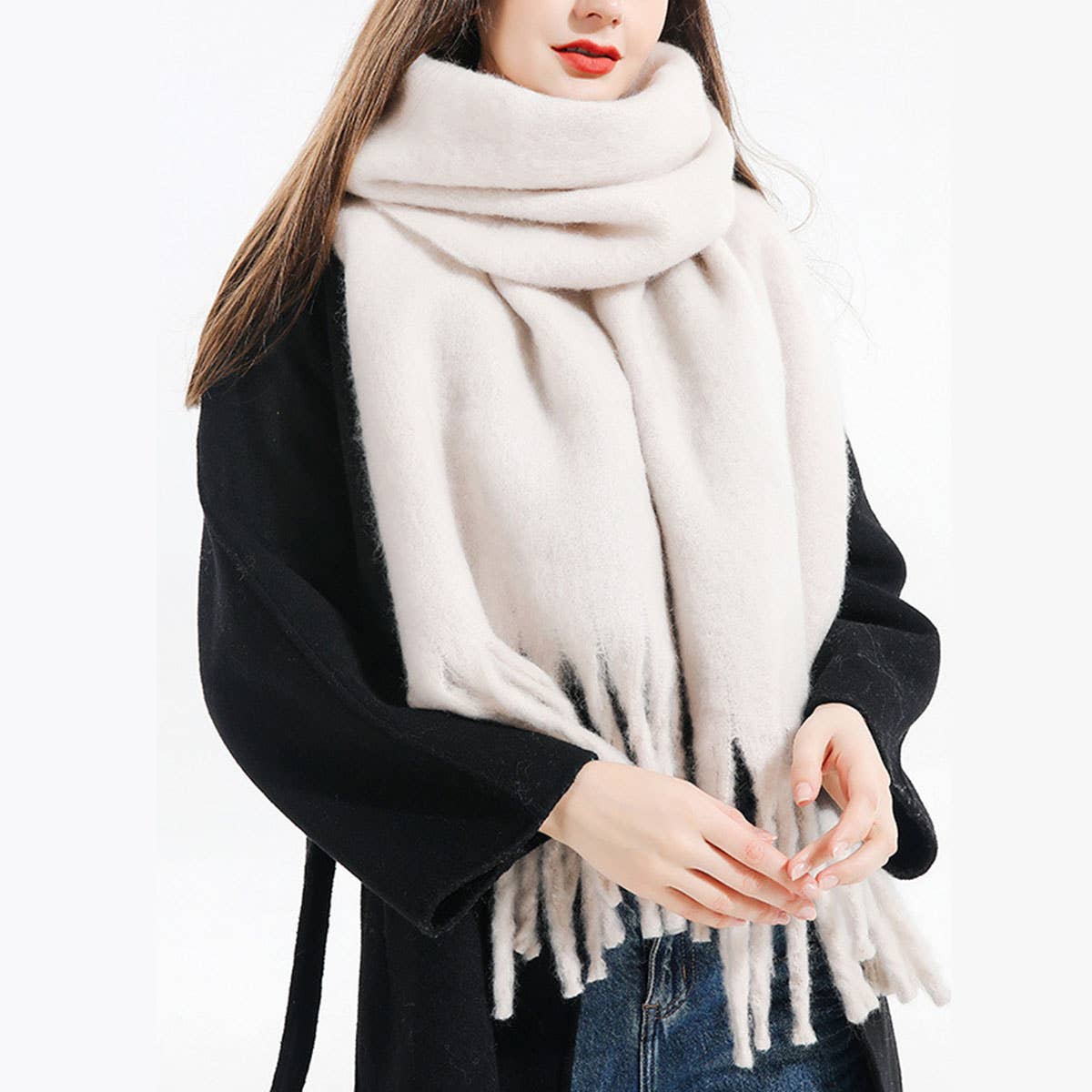 Wool Knit Scarf ??Thick Long Solid Winter Wrap_CWASC0166