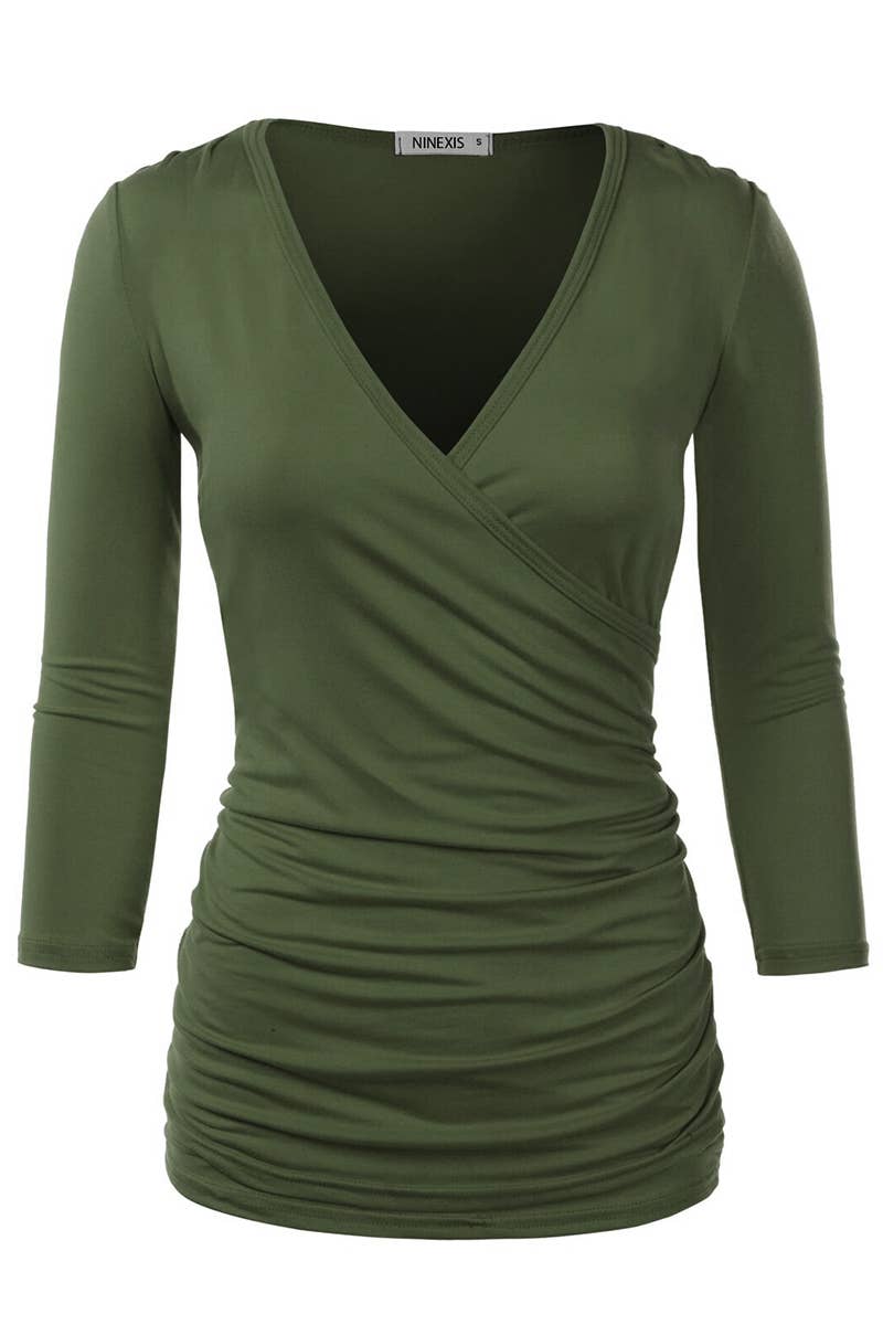 WOMEN SOLID V NECK SHIRT_CWTTL1404