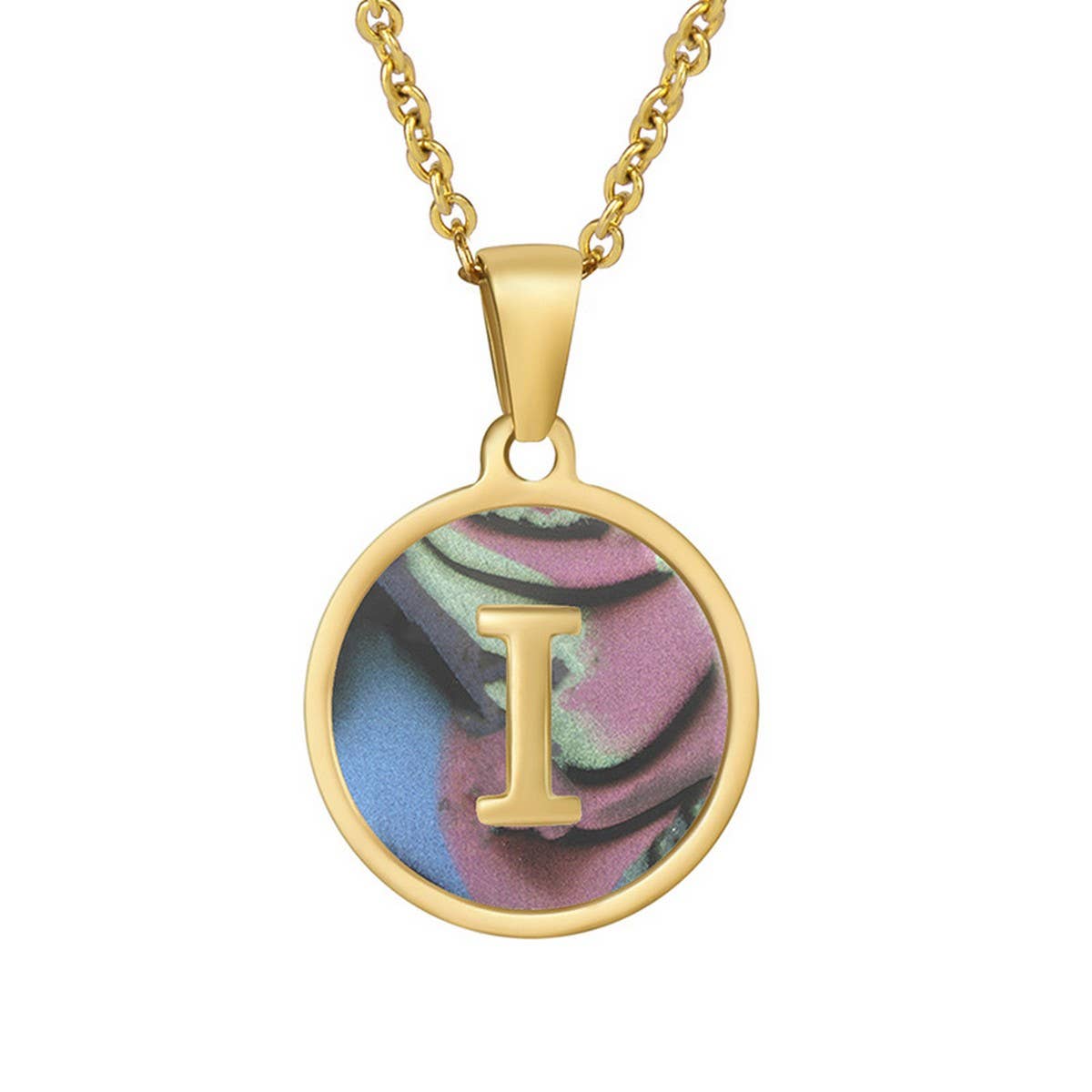 CWAJE1936_Round Stainless Steel Color Shell Letter Necklace