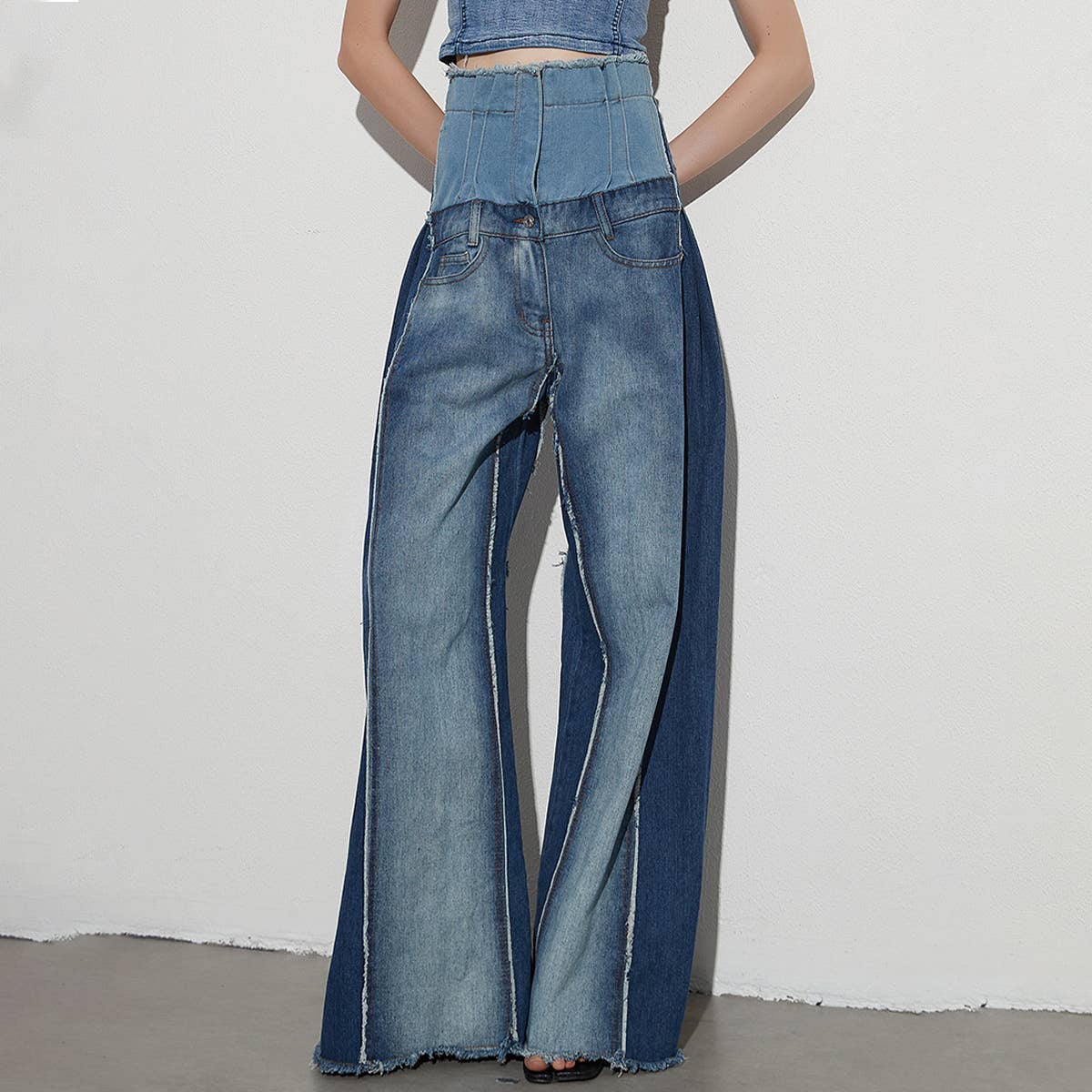 WOMENS HIGH WAISTED WIDE LEG LOOSE FITTING JEANS