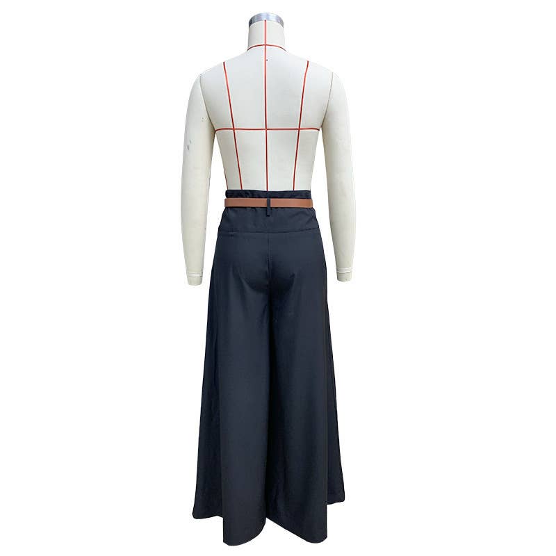 Solid-color high-waisted casual wide-leg pants
