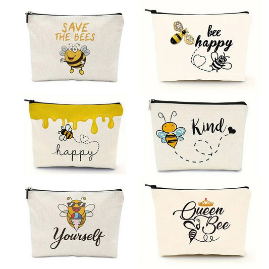 BEE FESTIVAL LINEN REVERSIBLE PRINT COSMETIC BAG_CWAB2249
