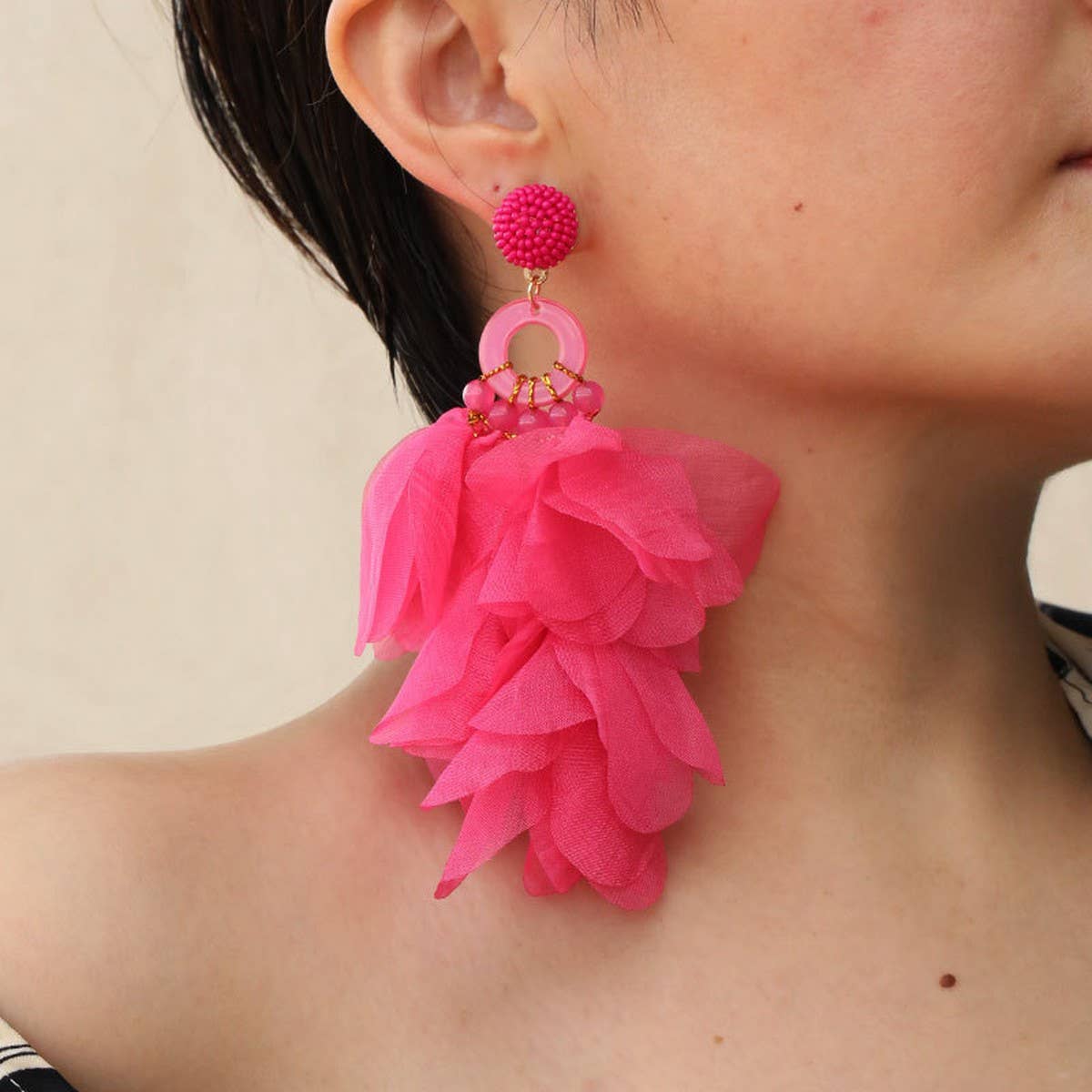 Handmade Long Statement Floral Fabric Earrings