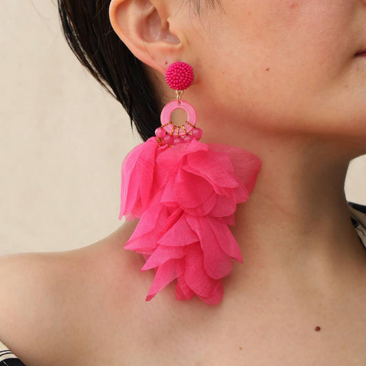 Handmade Long Statement Floral Fabric Earrings