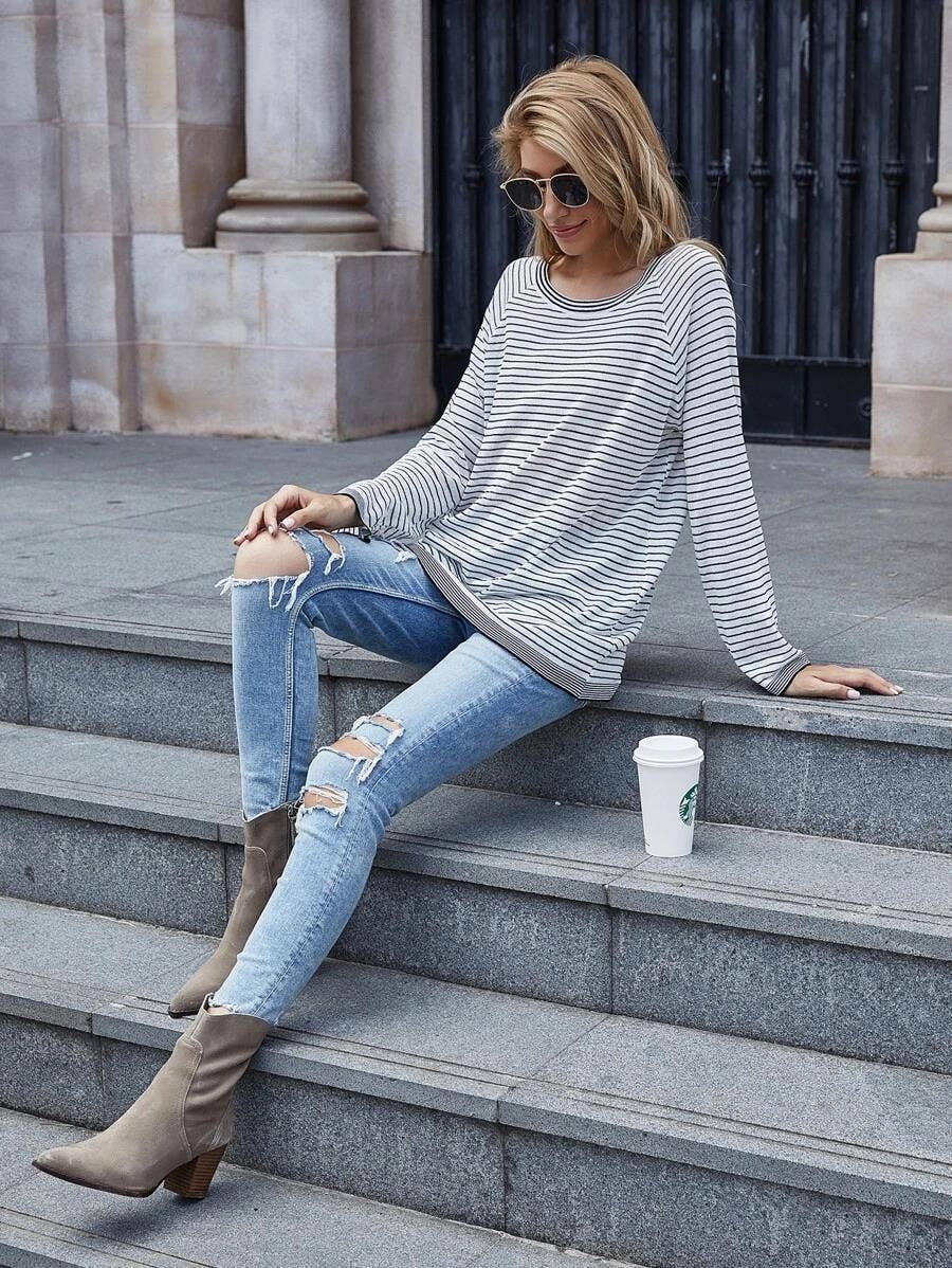 CWOSWL1153_Long Sleeve Round Neck Pullover Striped Sweater