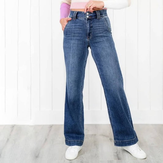 Blue casual wash straight leg style jeans
