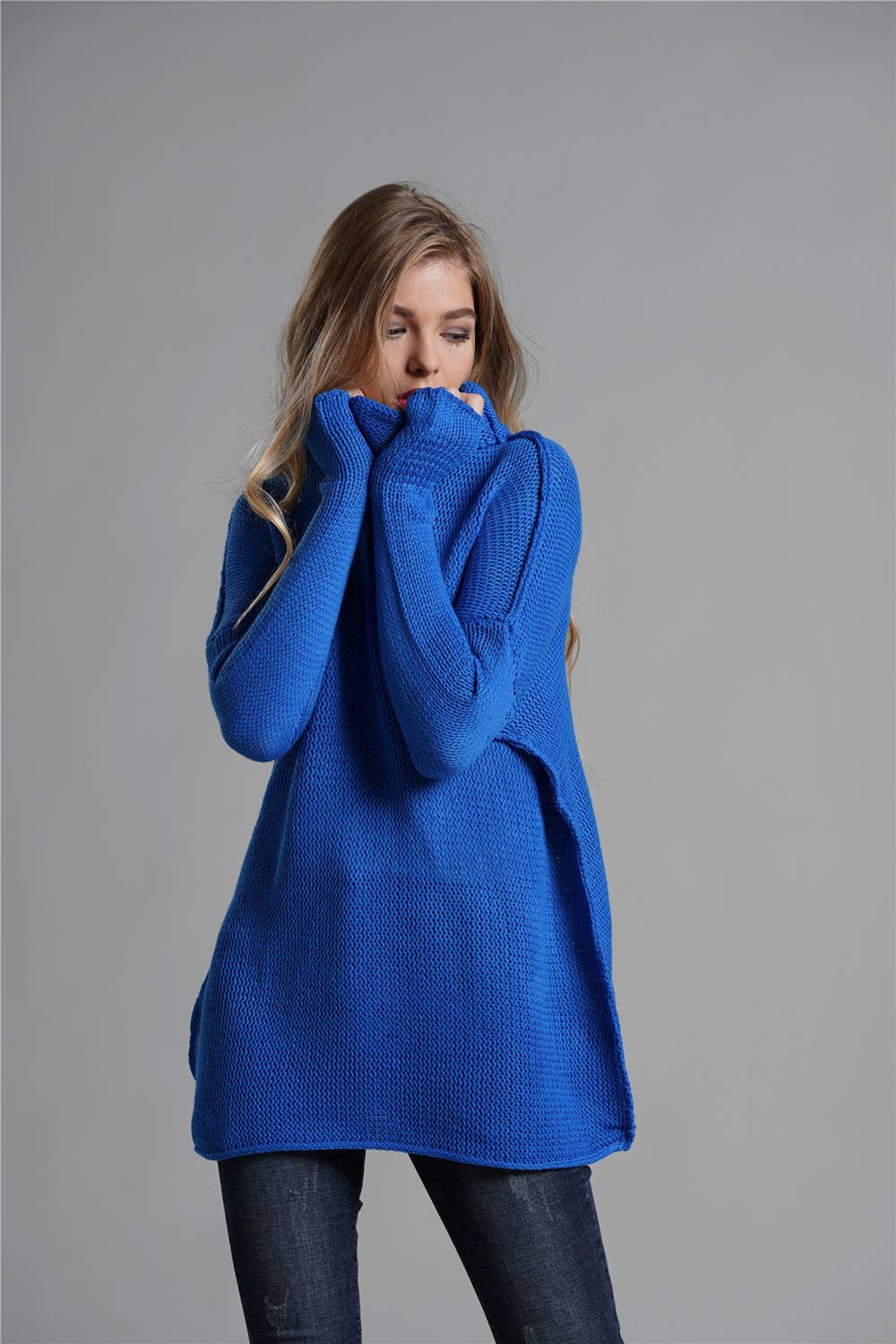 Turtleneck loose solid color sweater for women
