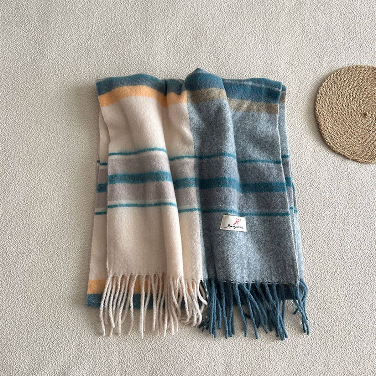 Blue Plaid Faux Cashmere Scarf ??Winter Warm_CWASC2337