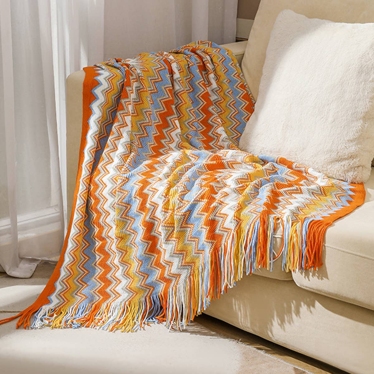 KNITTED STRIPED SOFA BLANKET BLANKET