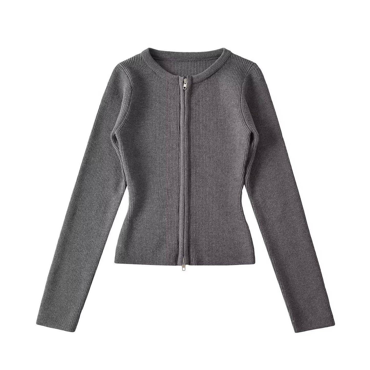 SLIM-FIT DOUBLE-HEAD ZIP-UP CREW-NECK SWEATER