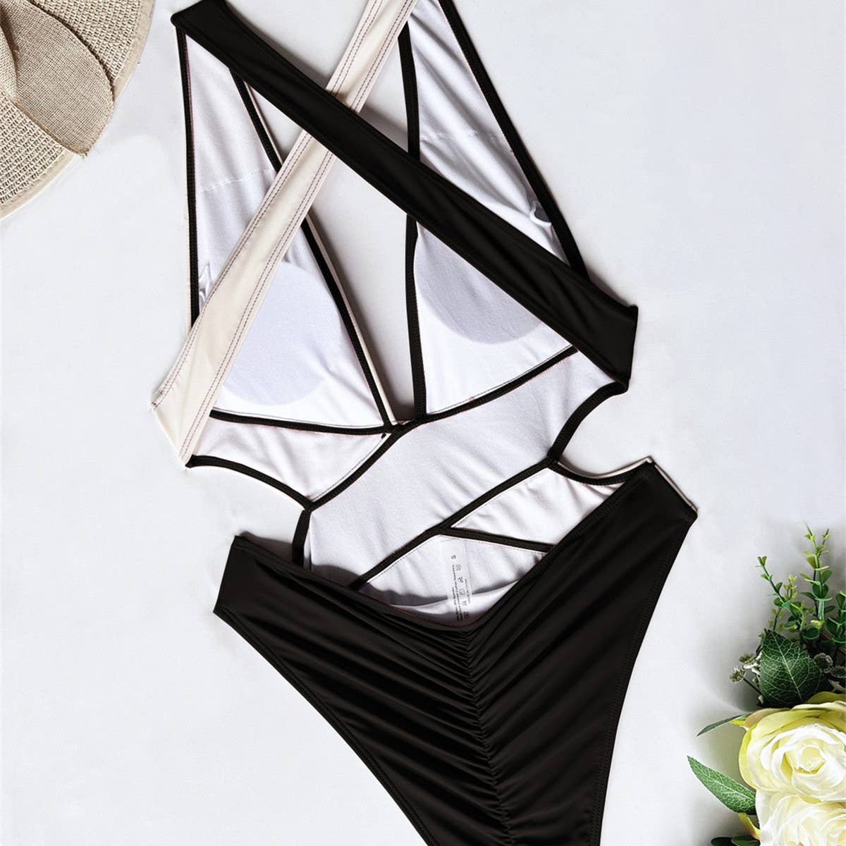 CROSS-CONTRAST ONE-PIECE SWIMSUIT